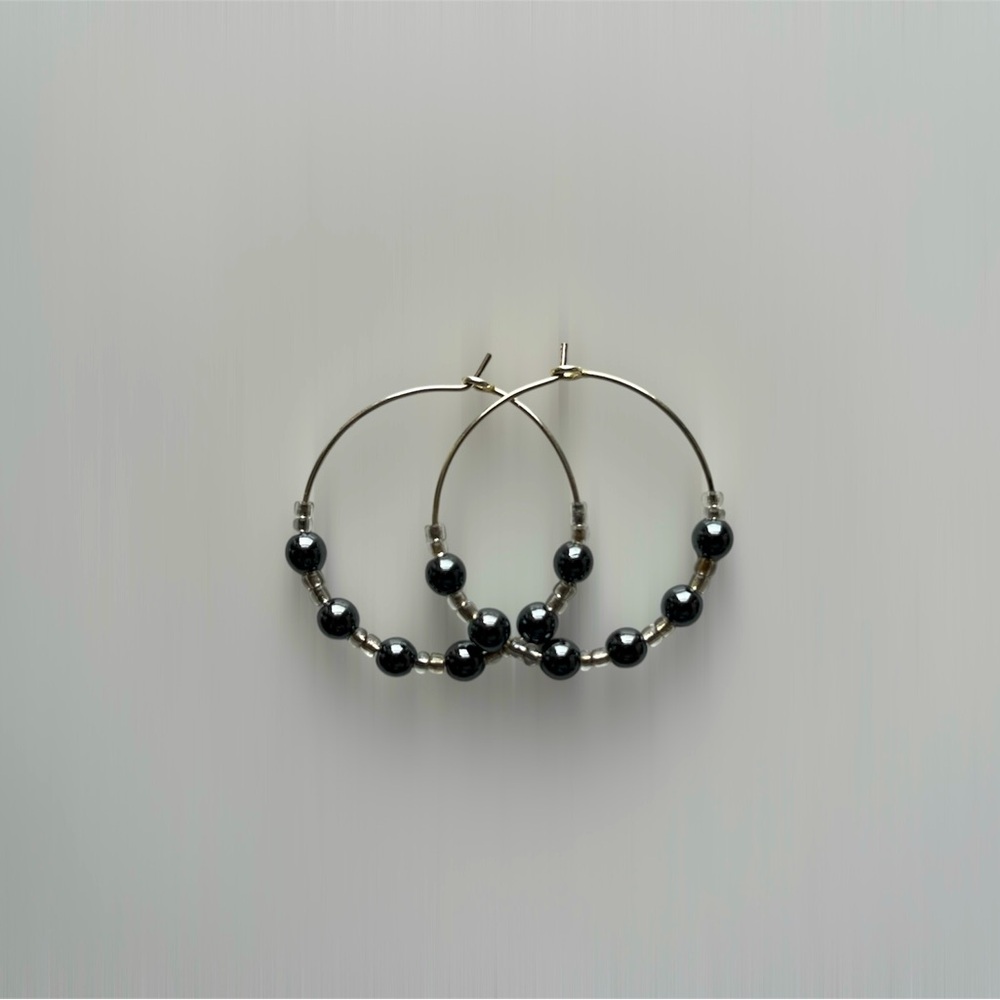 Hematite Hoop Earrings  - 6 Beads Encourages Calmness and Emotional Healing